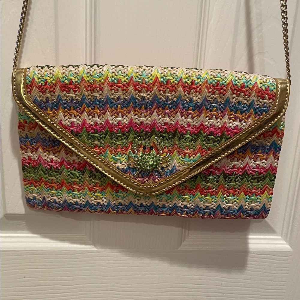 Nine West Multicolor Woven Clutch with Gold Trim